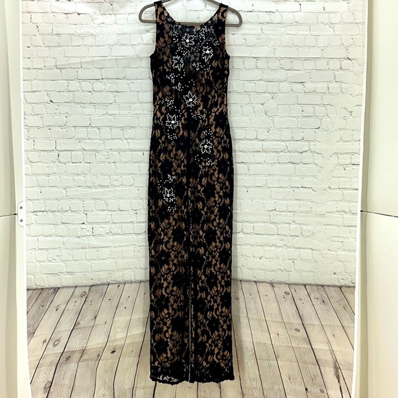 Jovani Dresses & Skirts - Jovani Black Lace Swarovski stoned Jumpsuit with nude underlay very soft stretch